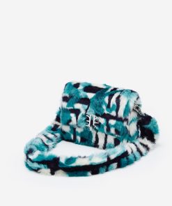 Mini Flap Faux Fur Fabric Bag - Peacock Blue