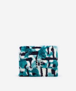 Alternative view of Mini Flap Faux Fur Fabric Bag - Peacock Blue