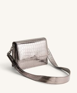 Mini Flap Metallic Crossbody - Anthracite Croc