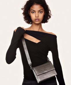 Alternative view of Mini Flap Metallic Crossbody - Anthracite Croc
