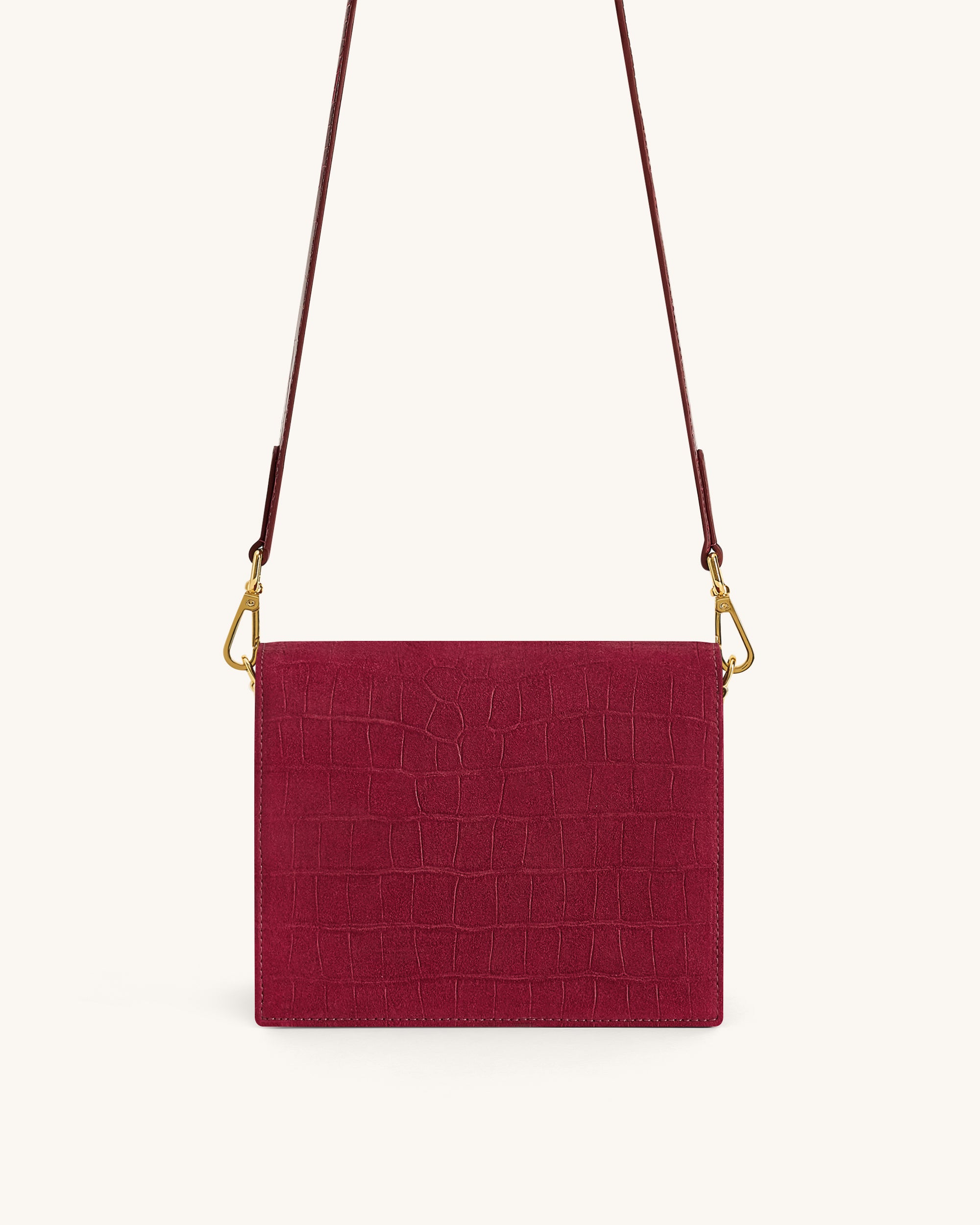Mini Flap Faux Suede Croc Embossed Crossbody - Burgundy - Image 3