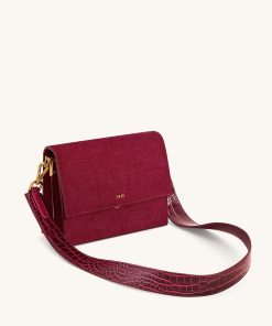 Mini Flap Faux Suede Croc Embossed Crossbody - Burgundy