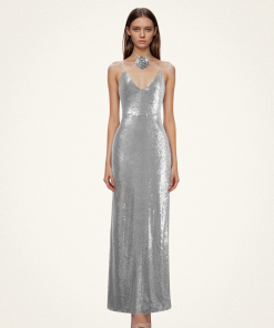 Alternative view of Heisey Silver Sequinned Rosette Maxi Dress - Silver