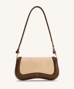 Joy Faux Suede Shoulder Bag - Khaki Brown