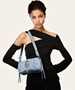 Alternative view of Joy Denim Embossed Curved Shoulder Bag - Blue