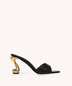 Hannah Faux Snakeskin Heel Mules - Black