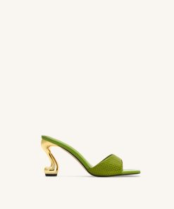 Hannah Snakeskin Heel Mules - Green