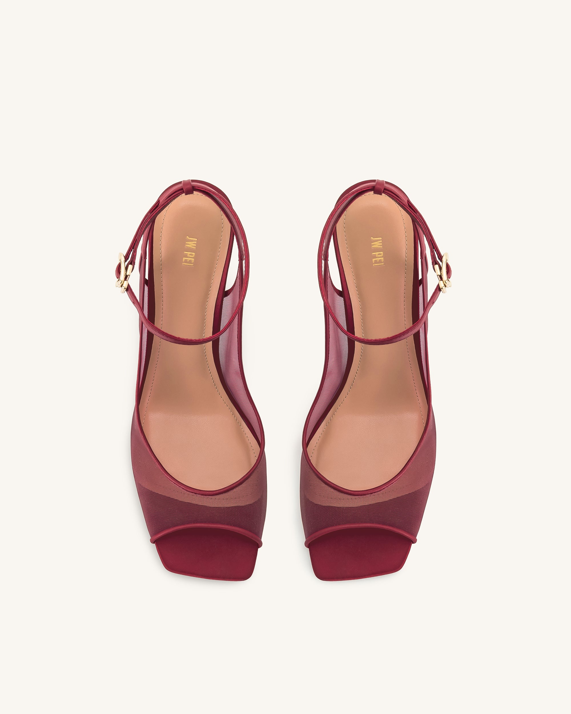 Serenity Open Toe Mesh Slingback Sandals - Burgundy - Image 4
