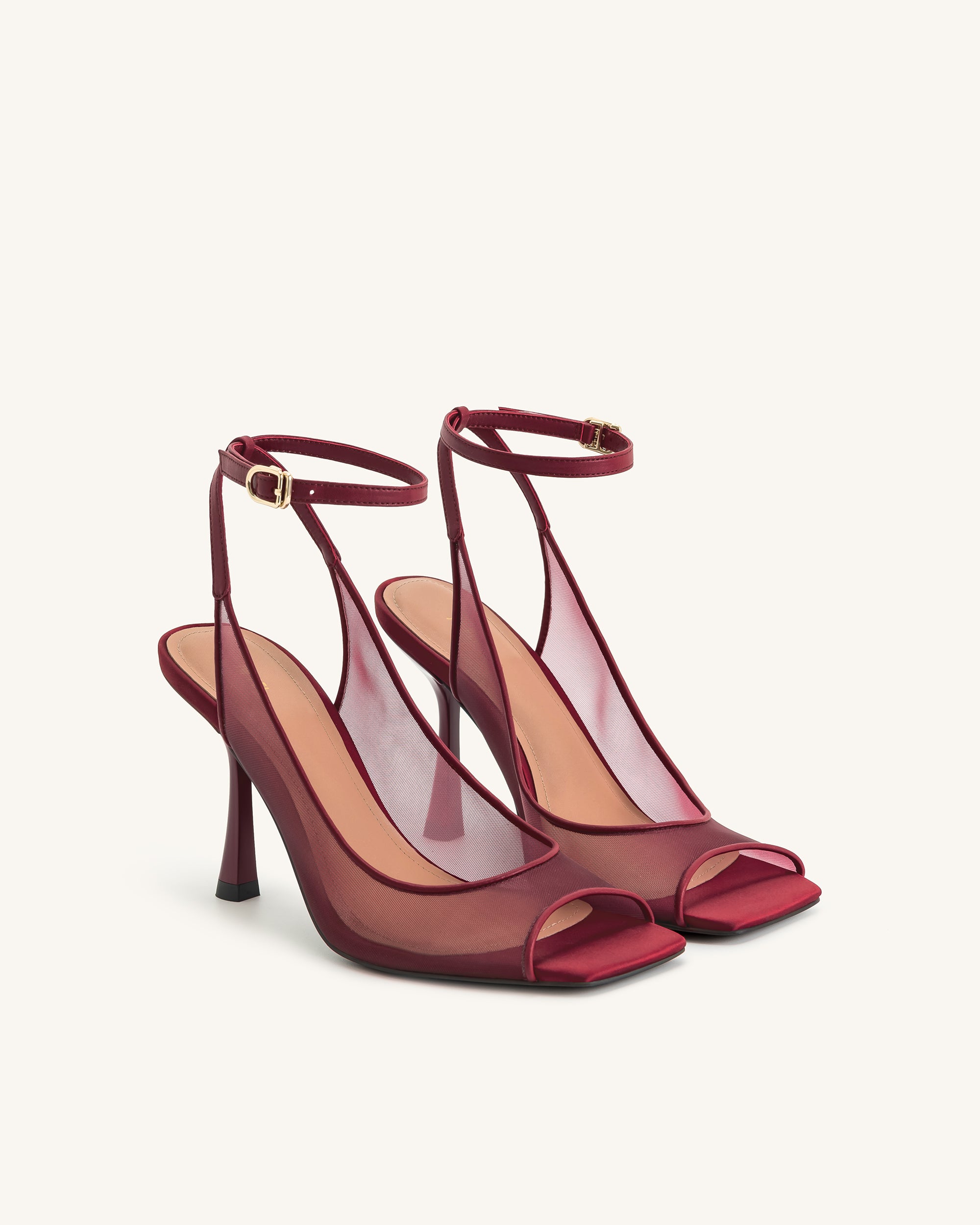 Serenity Open Toe Mesh Slingback Sandals - Burgundy - Image 3