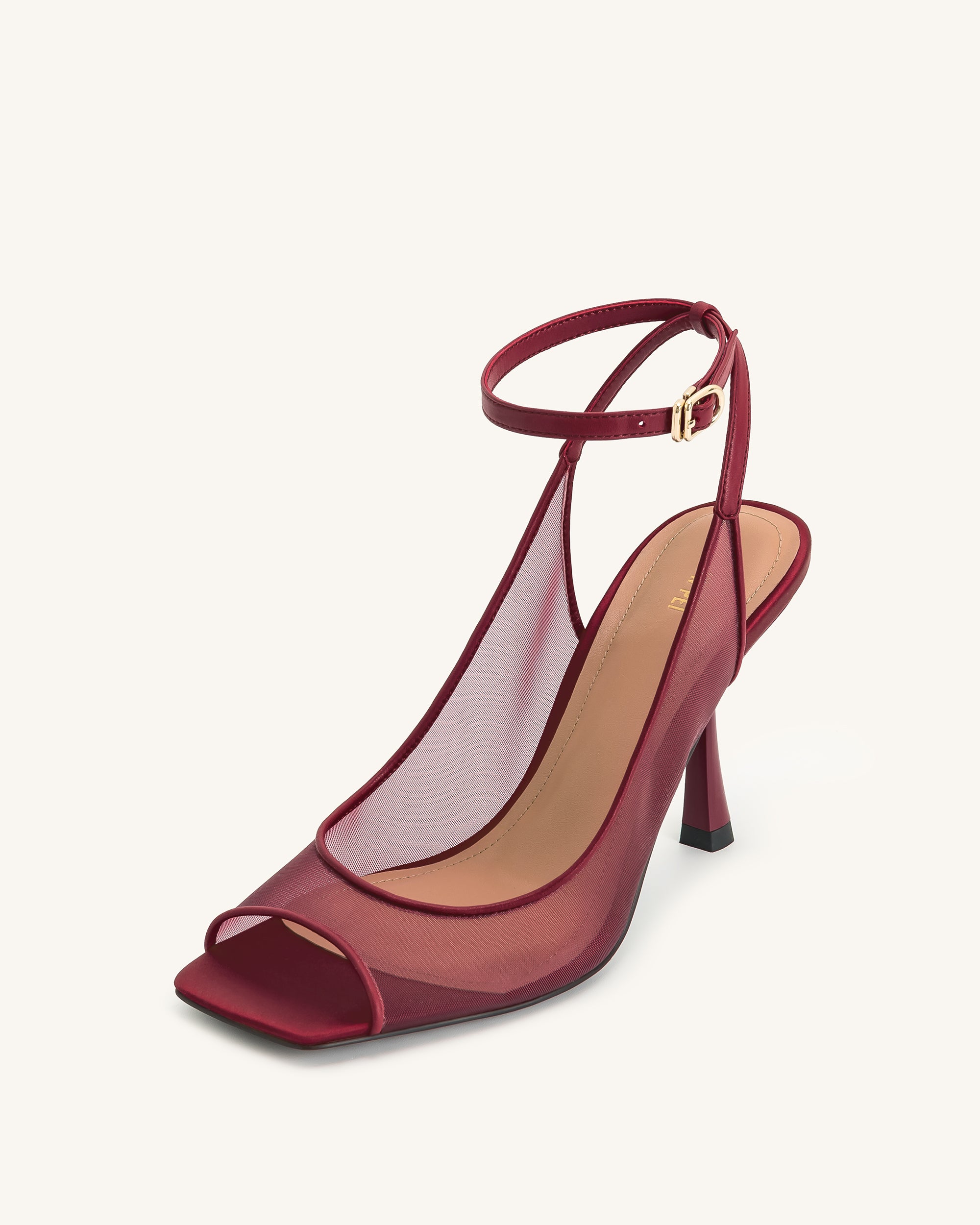 Serenity Open Toe Mesh Slingback Sandals - Burgundy - Image 7
