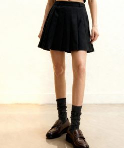 Satin Pleated Mini Skirt - Black