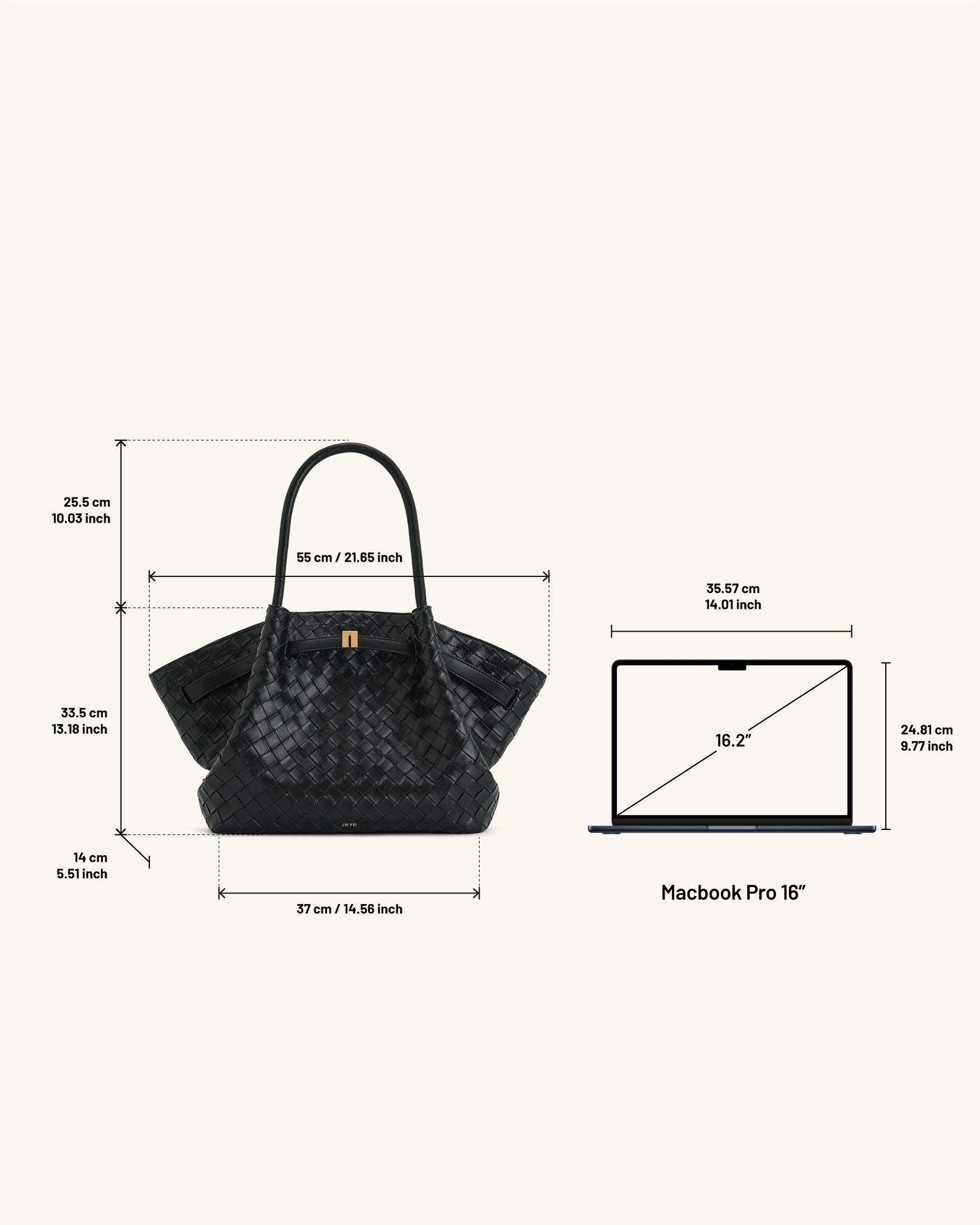 Hana Large Weave Texture Tote Bag - Black - Image 6
