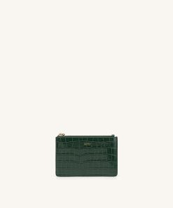Quinn Zipped Card Holder- Dark Green Croc