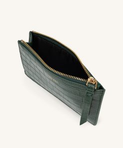 Alternative view of Quinn Zipped Card Holder- Dark Green Croc