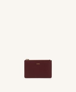 Quinn Zipped Card Holder- Burgundy Grained Vegan Leather