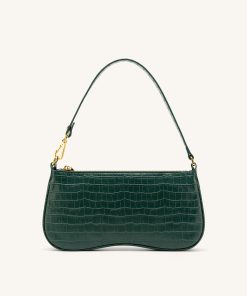 Eva Shoulder Handbag - Dark Green Croc