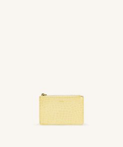 Quinn Zipped Card Holder - Light Yellow Croc
