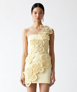 Alternative view of Crochet Floral Appliqué Mini Dress - Yellow