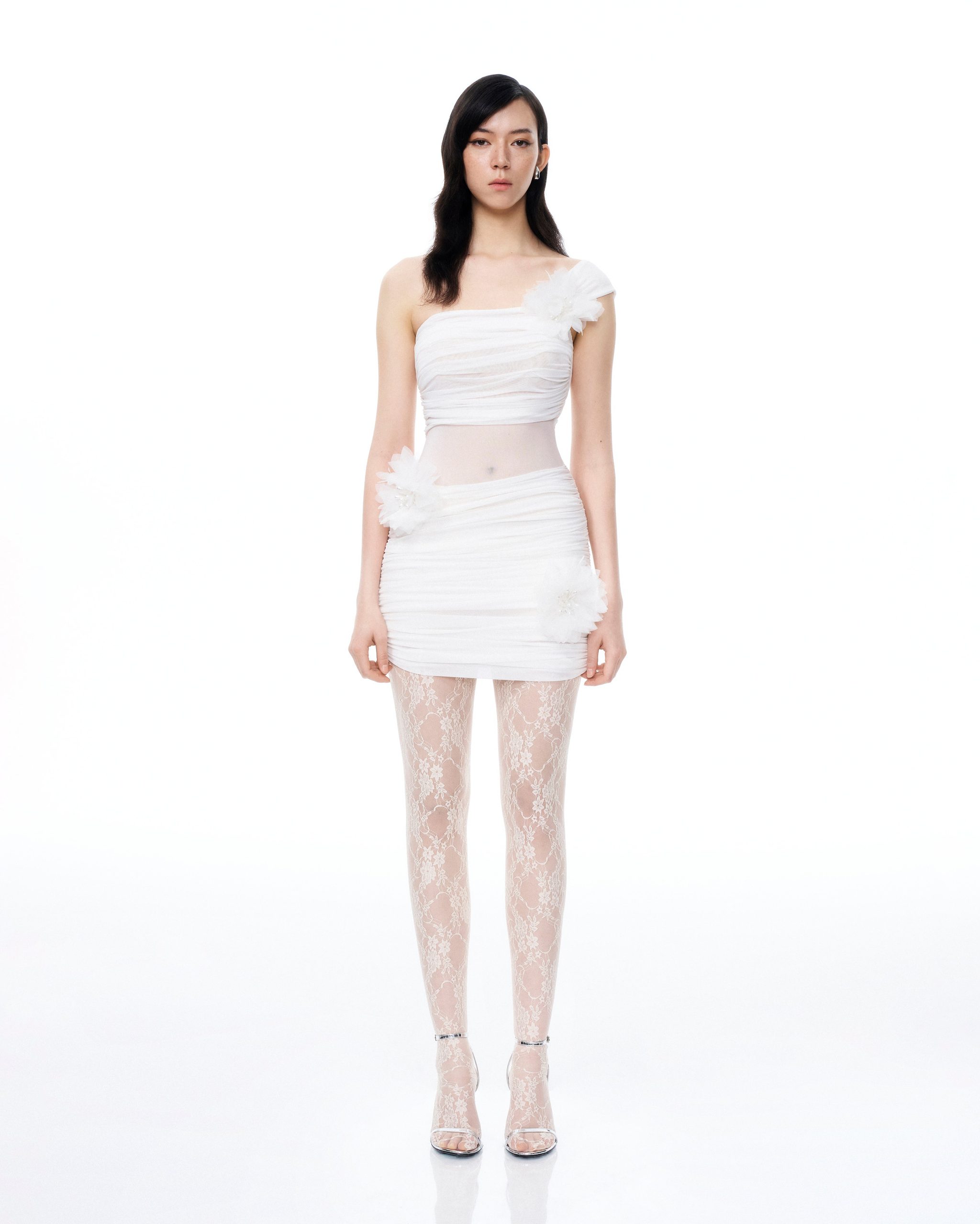 Isidore 3D Floral Wrinkles Mini Dress - White