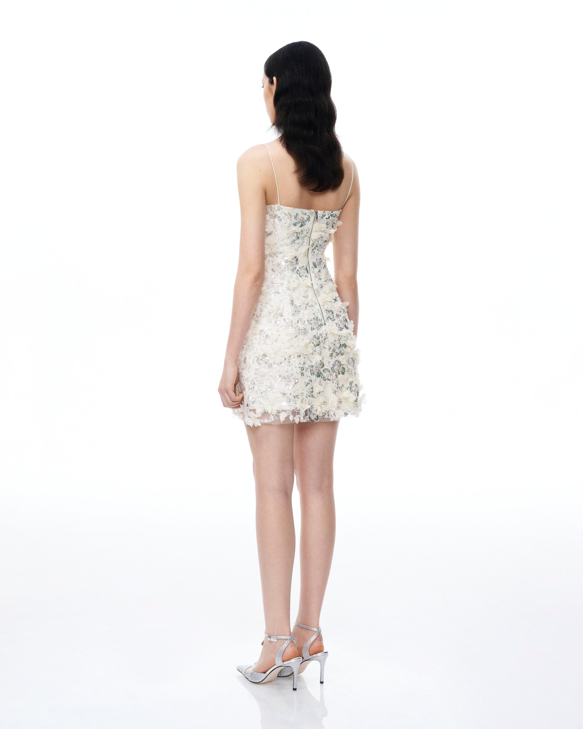 Lysandra 3D Floral Sequin Mini Dress - White - Image 3