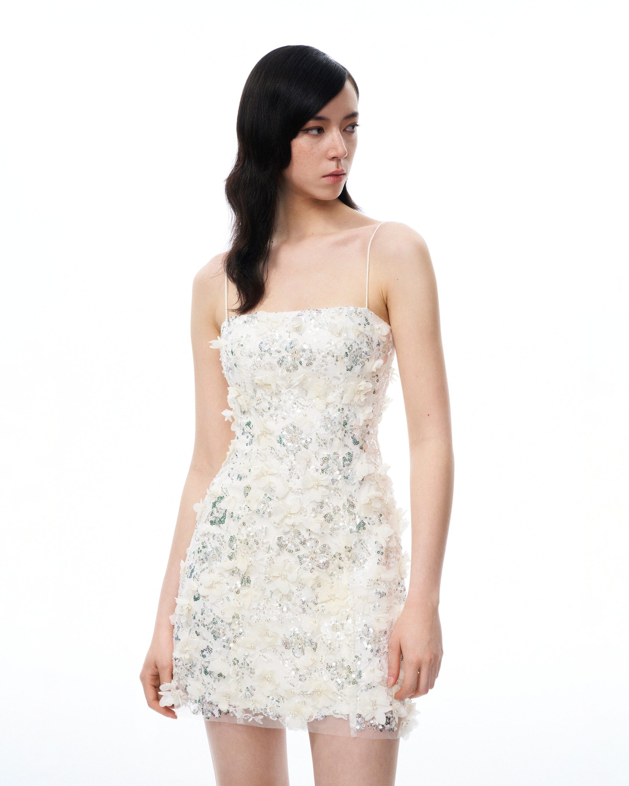 Lysandra 3D Floral Sequin Mini Dress - White - Image 4