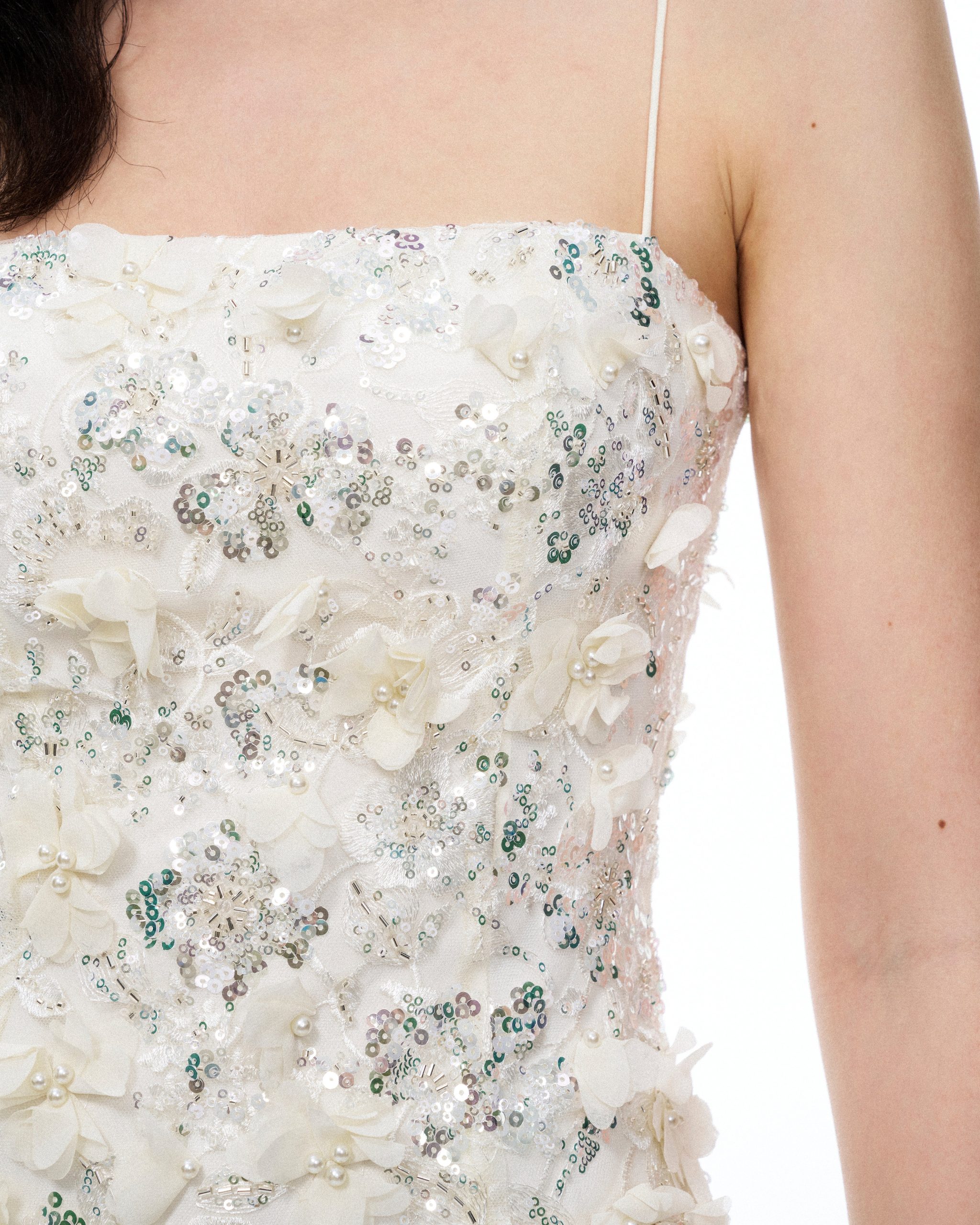 Lysandra 3D Floral Sequin Mini Dress - White - Image 6