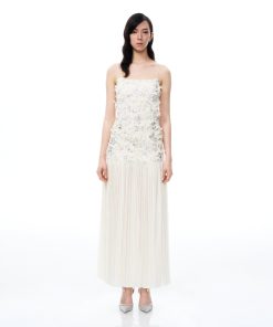 Galadriel 3D Floral Sequin Maxi Dress - White