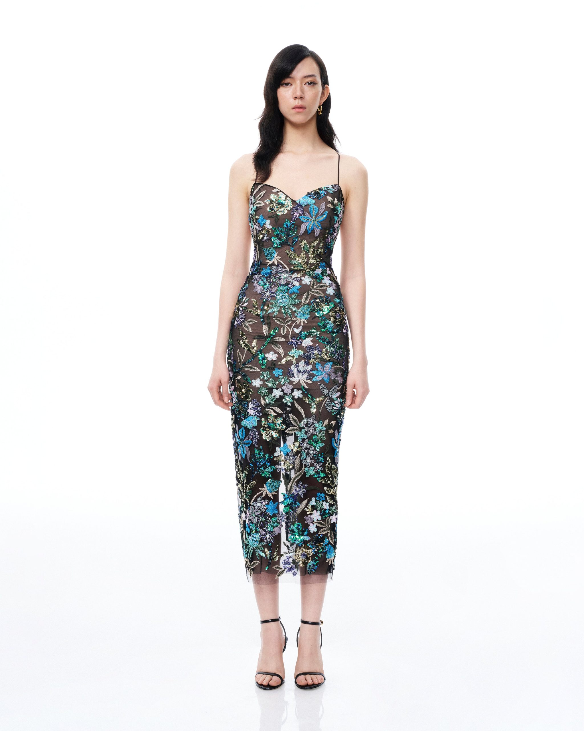 Isadora Floral Sequin Dress - Black Multi