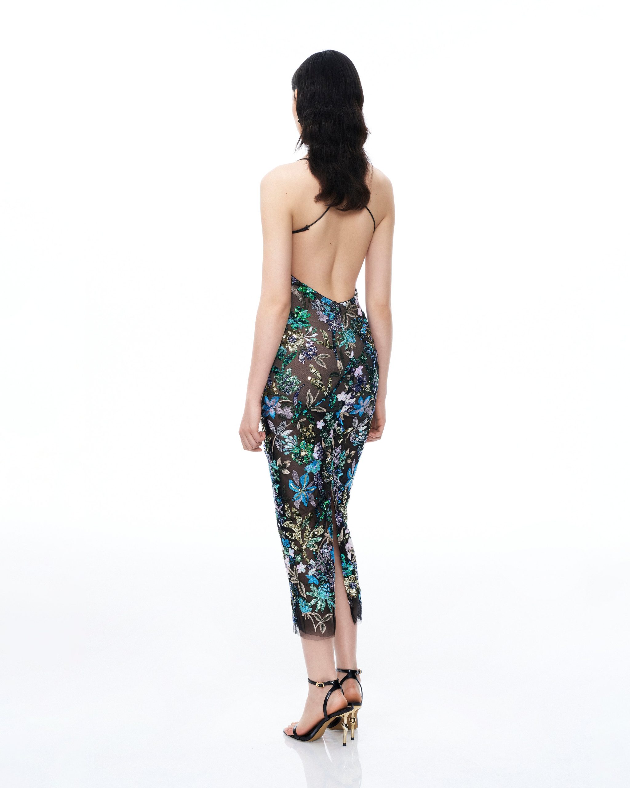 Isadora Floral Sequin Dress - Black Multi - Image 3