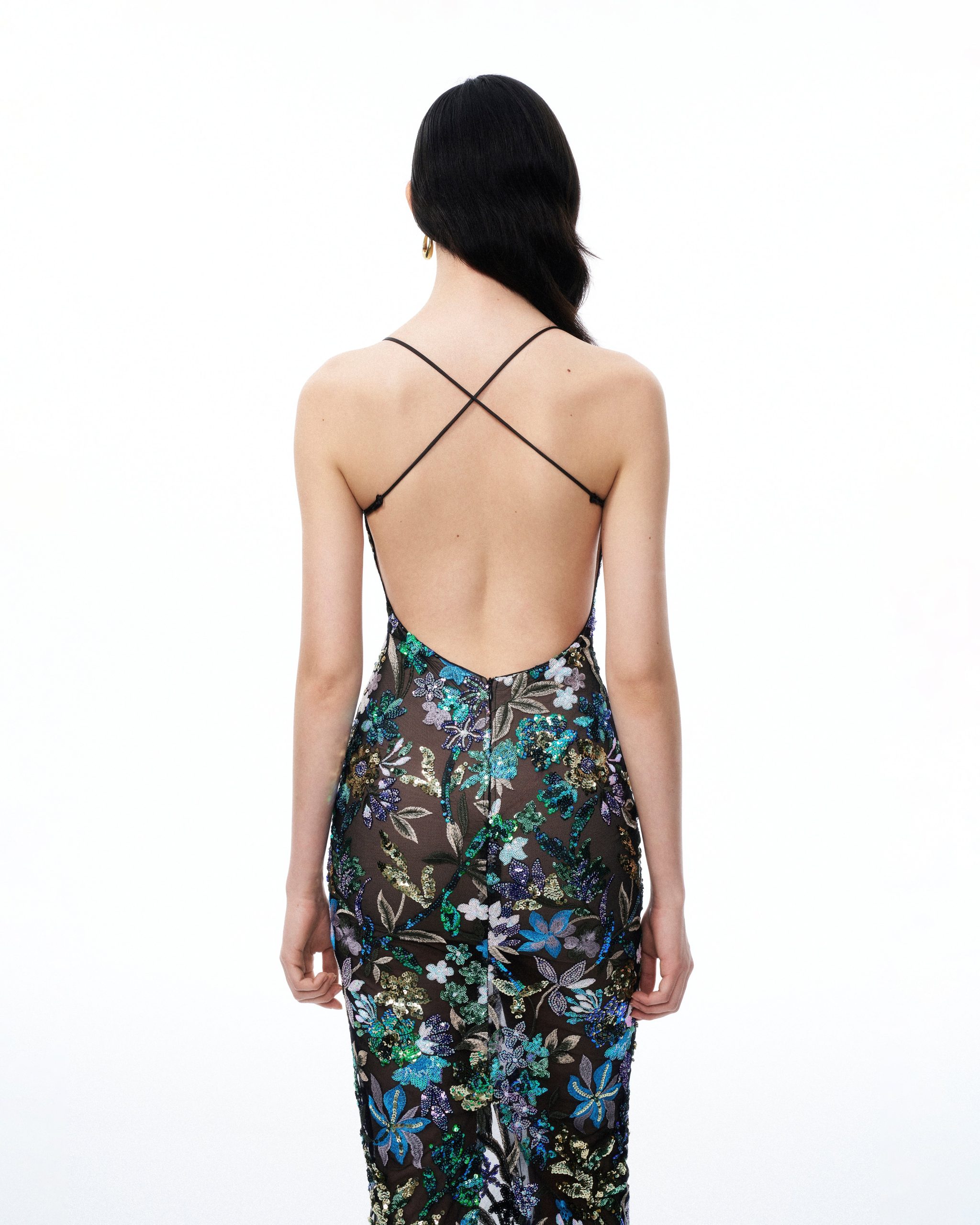 Isadora Floral Sequin Dress - Black Multi - Image 6