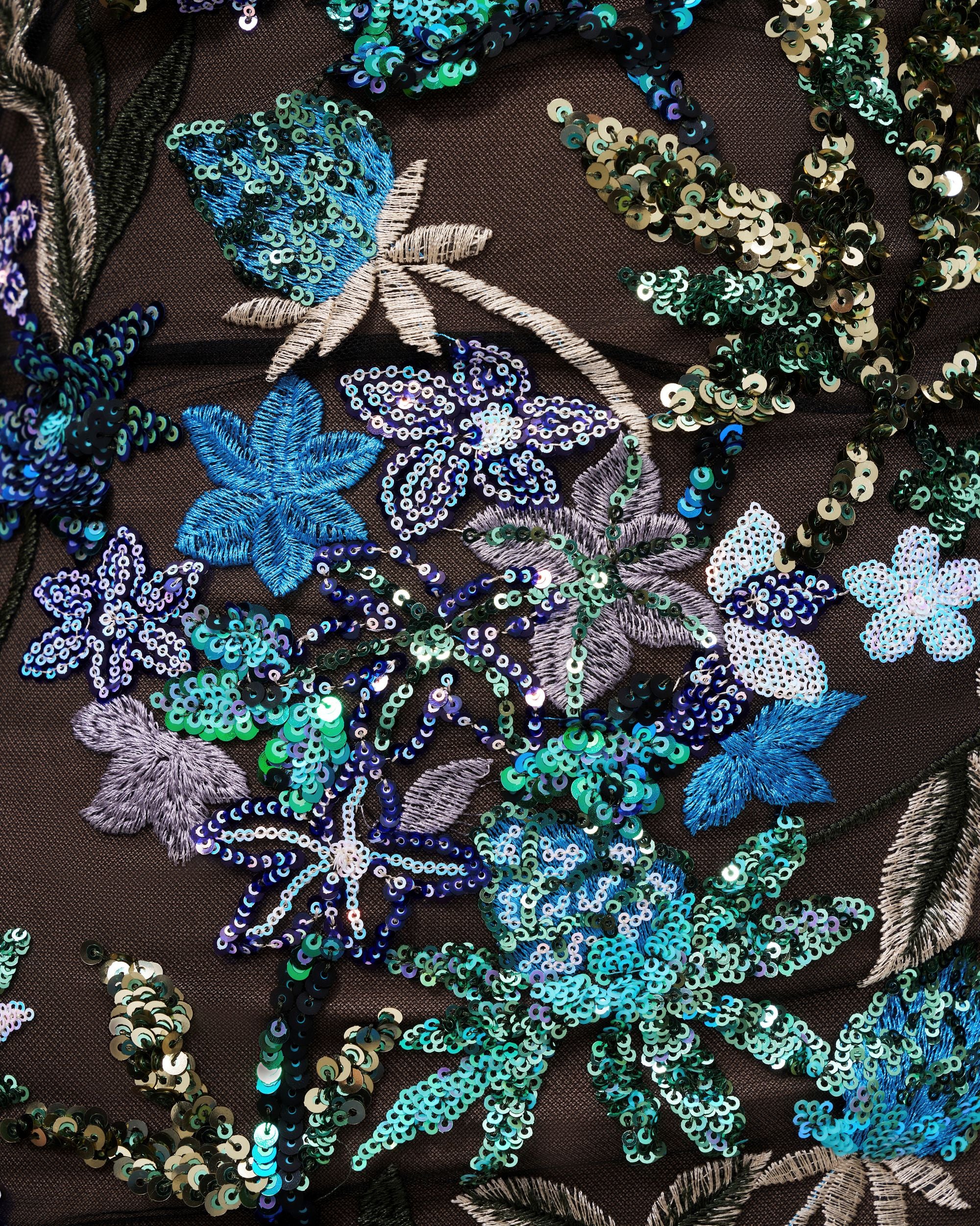 Isadora Floral Sequin Dress - Black Multi - Image 7