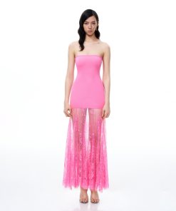 Evadne Floral Lace Dress - Pink