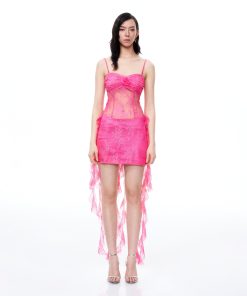 Selene 3D Floral Lace Mini Dress - Pink