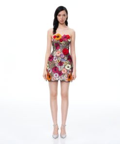 Cassian Floral Embroidered Mini Dress - Black Multi