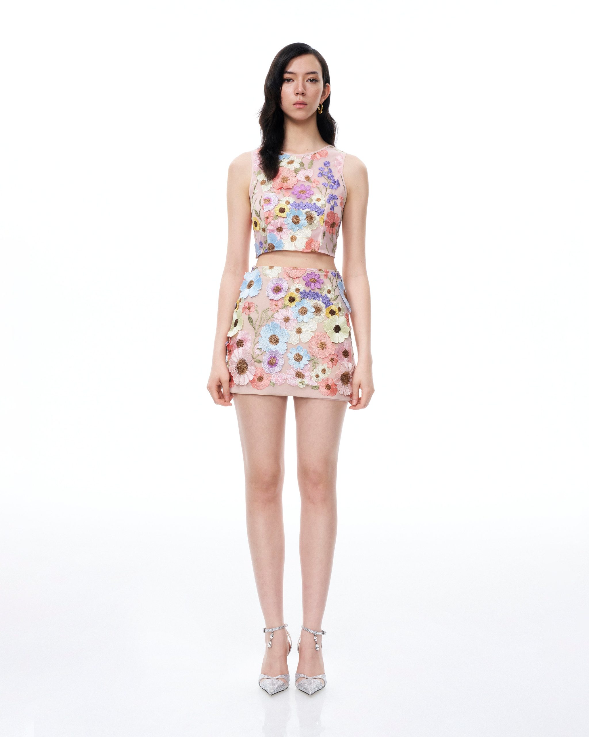 Valentino 3D Floral Embroidered Dress Set - Pastel Multi