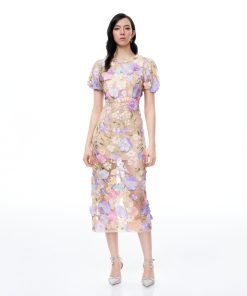 Alaric Round Neck 3D Floral Embroidered Maxi Dress - Pastel Multi