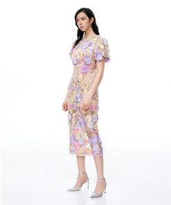 Alternative view of Alaric Round Neck 3D Floral Embroidered Maxi Dress - Pastel Multi