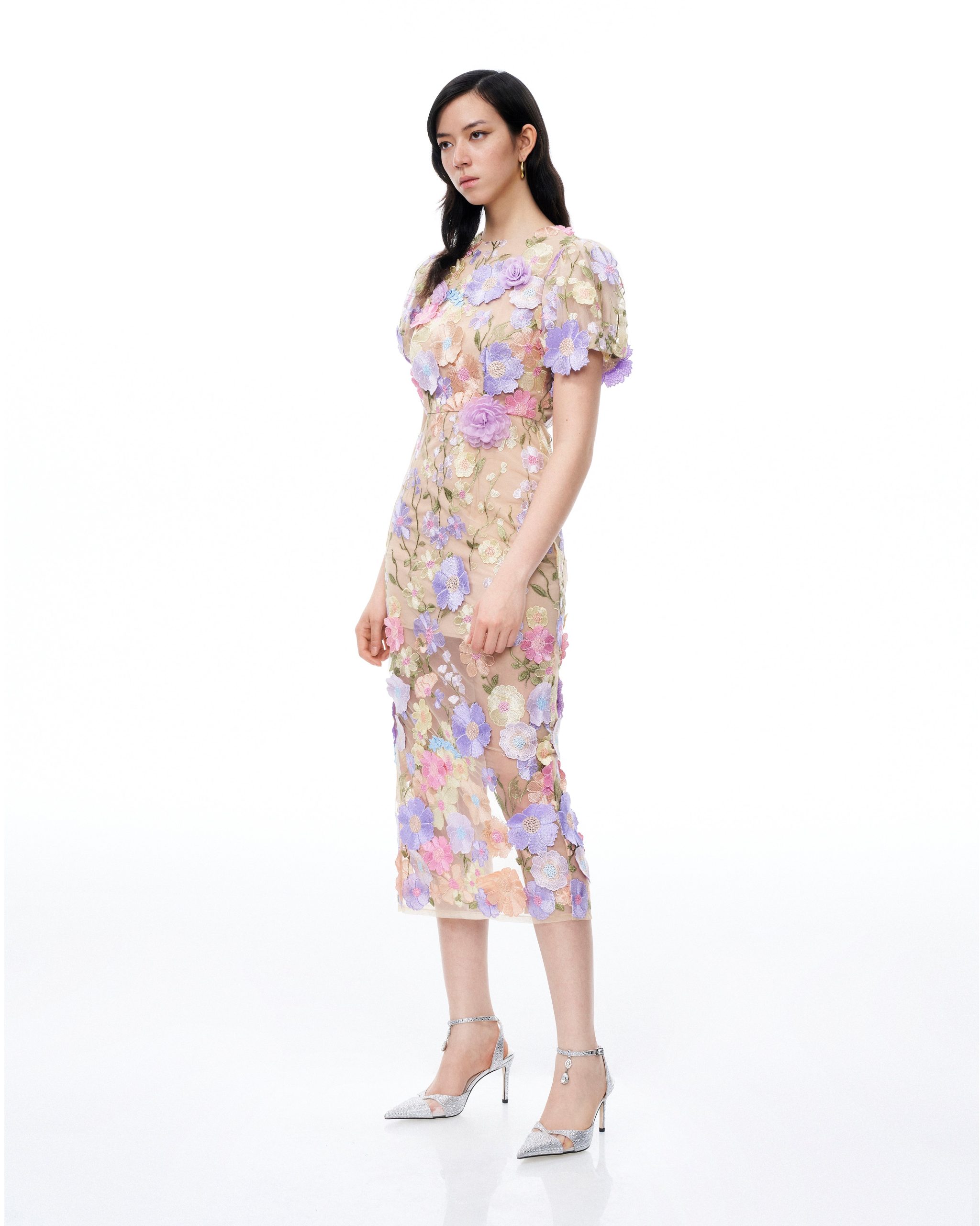 Alaric Round Neck 3D Floral Embroidered Maxi Dress - Pastel Multi - Image 2