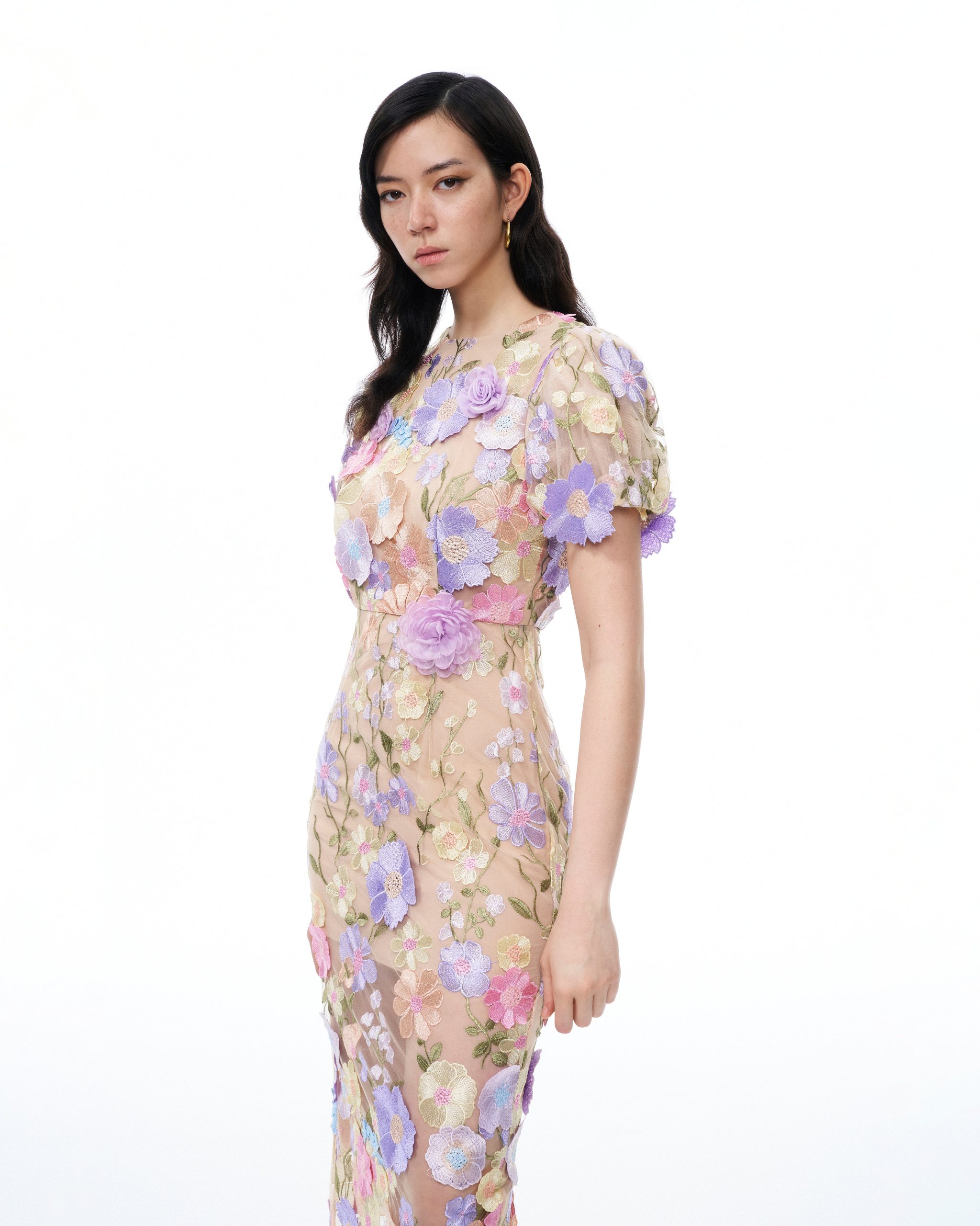Alaric Round Neck 3D Floral Embroidered Maxi Dress - Pastel Multi - Image 5
