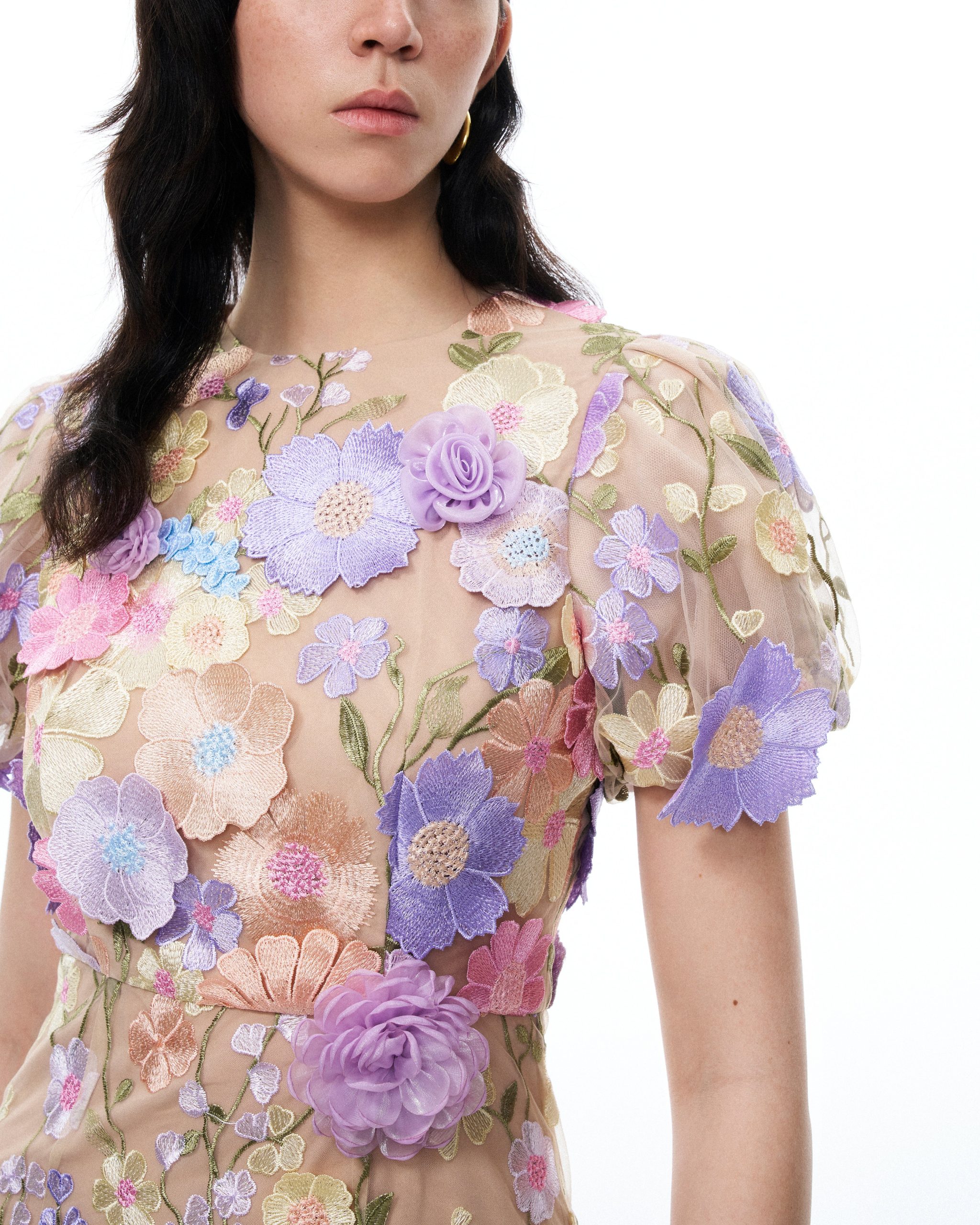 Alaric Round Neck 3D Floral Embroidered Maxi Dress - Pastel Multi - Image 6