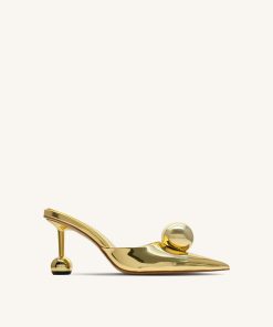 Sofia Sphere Heel Mules - Gold
