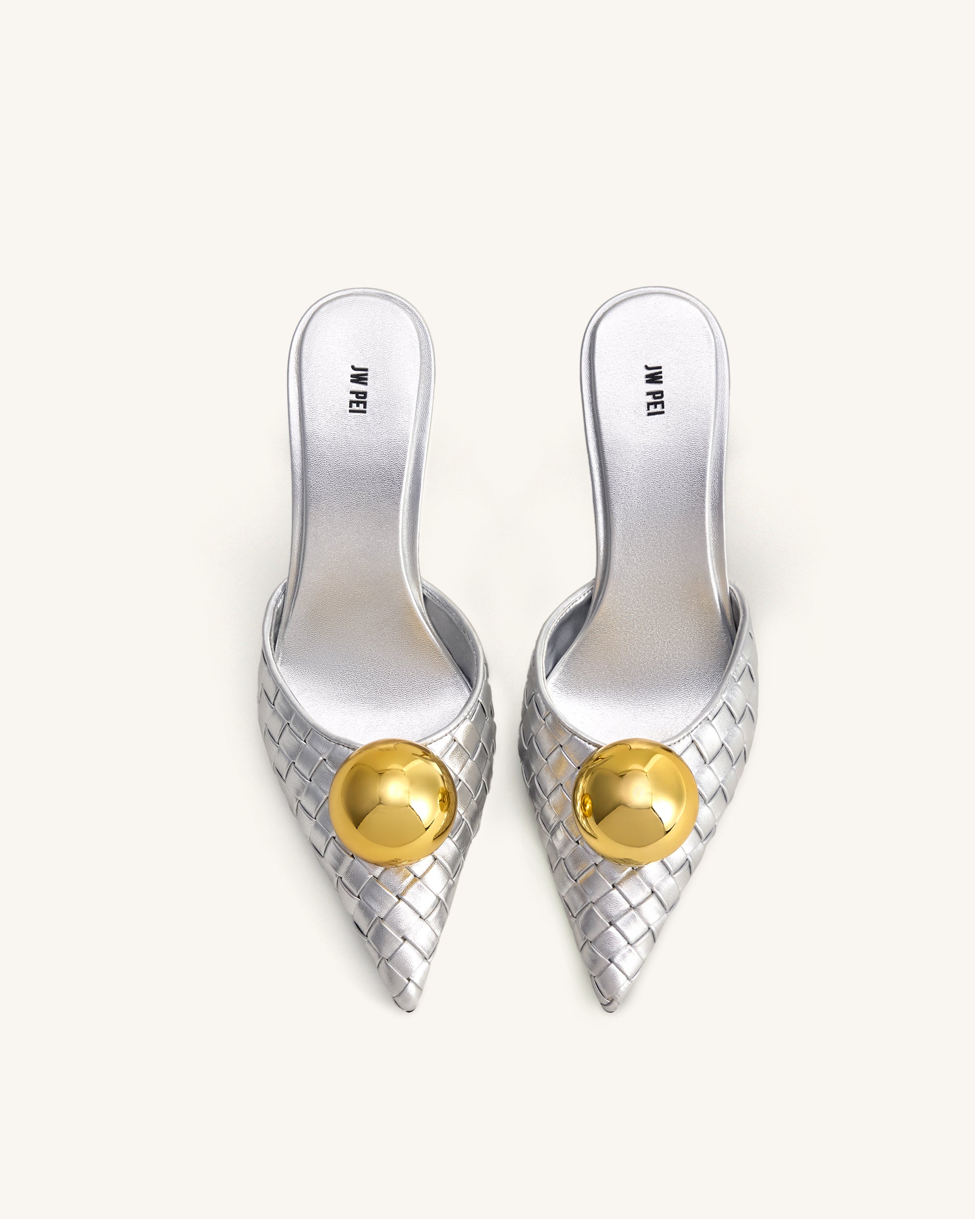 Sofia Woven Sphere Heel Mules - Silver & Gold - Image 3