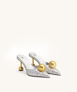 Alternative view of Sofia Woven Sphere Heel Mules - Silver & Gold