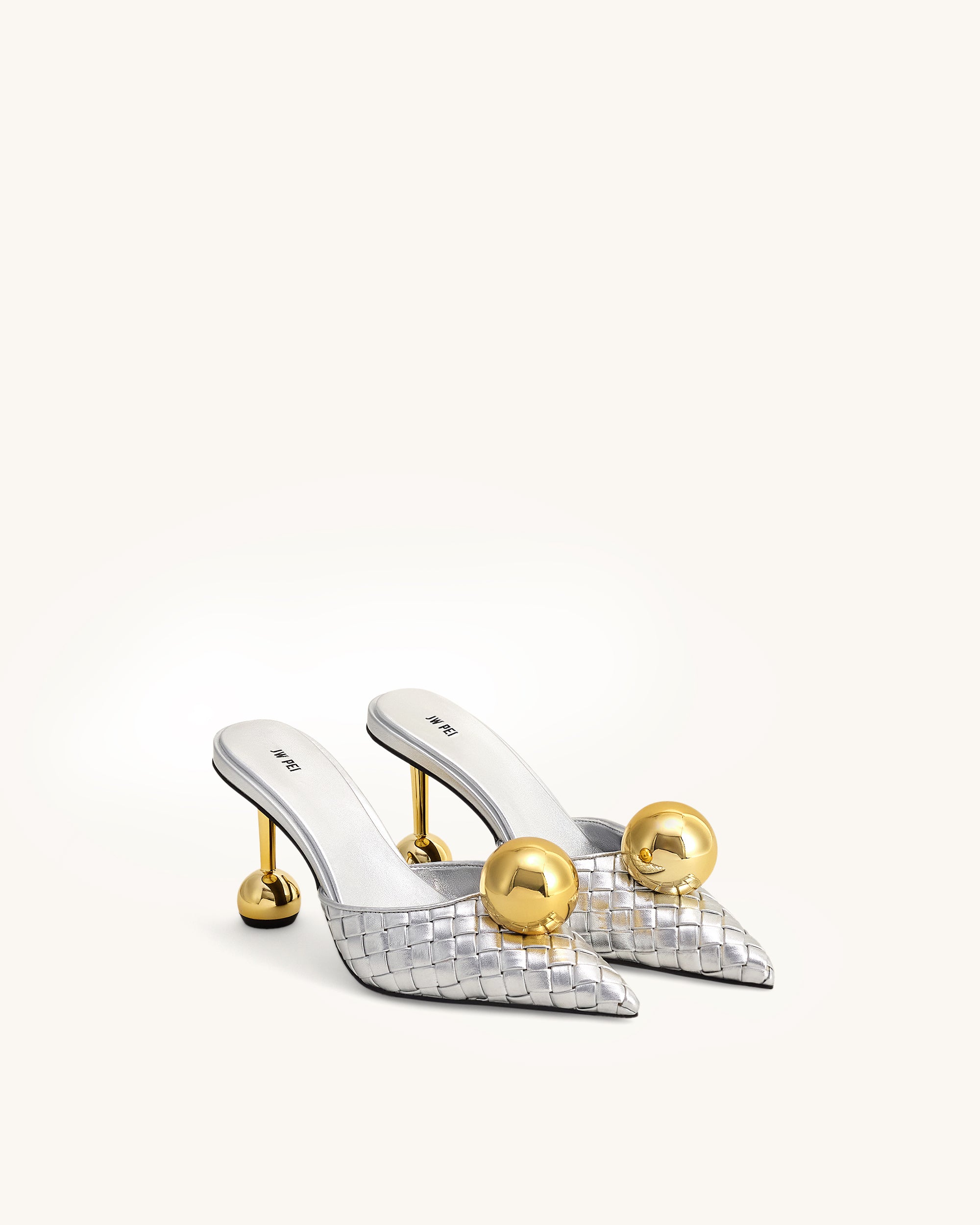 Sofia Woven Sphere Heel Mules - Silver & Gold - Image 2