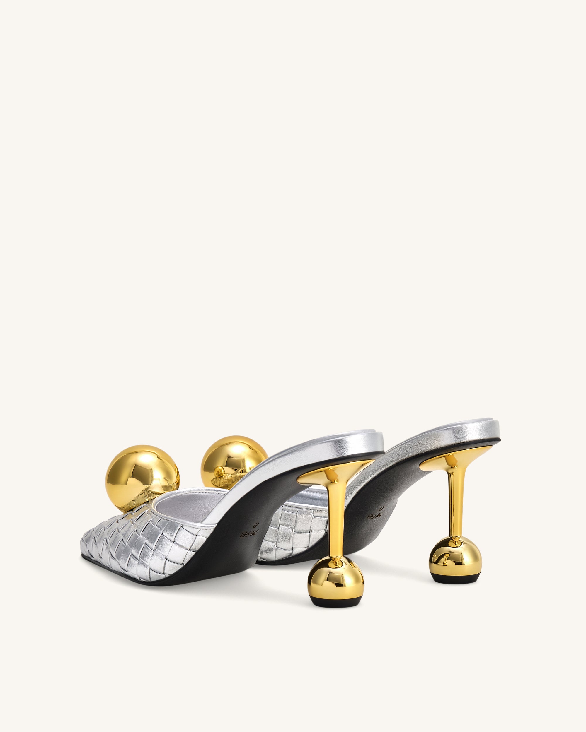 Sofia Woven Sphere Heel Mules - Silver & Gold - Image 4