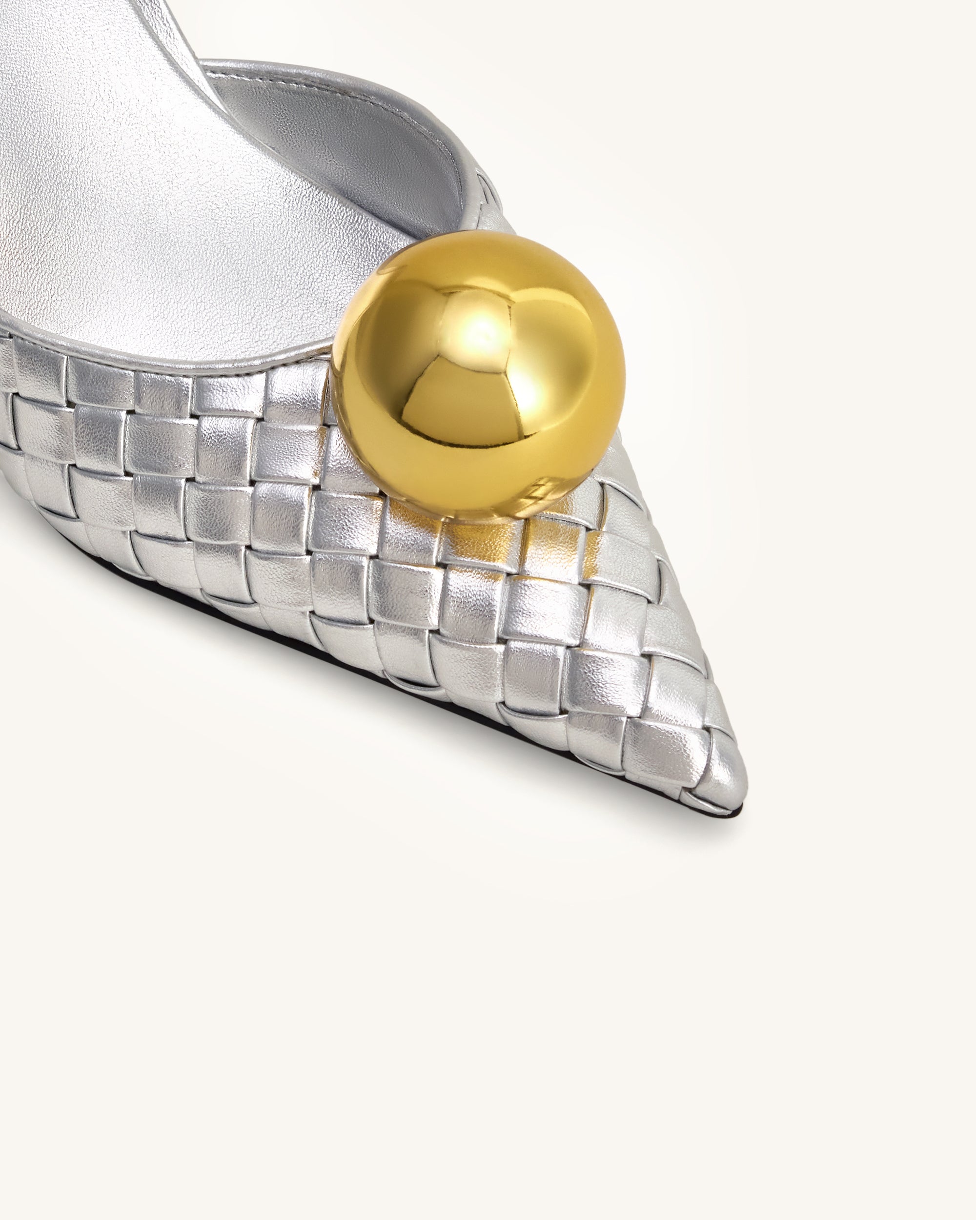 Sofia Woven Sphere Heel Mules - Silver & Gold - Image 5