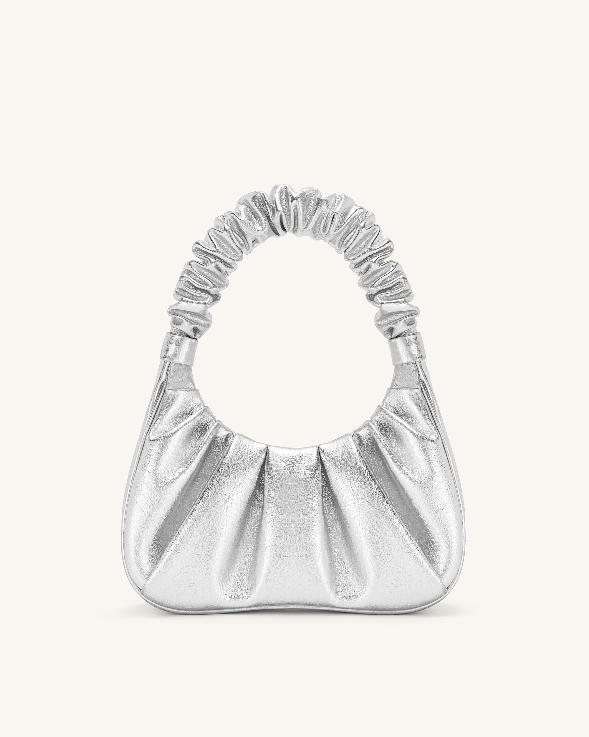 Gabbi Metallic Ruched Hobo Handbag - Silver - Image 3