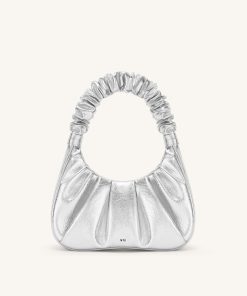 Gabbi Metallic Ruched Hobo Handbag - Silver