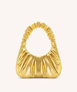 Gabbi Metallic Ruched Hobo Handbag - Gold