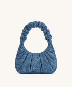 Gabbi Denim Ruched Hobo Handbag - Blue